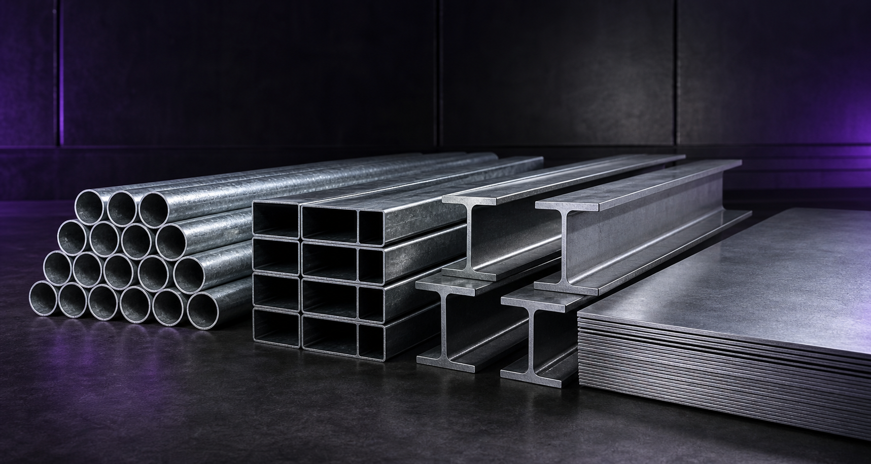 Galvanized pipes, structural steel sections and steel sheets